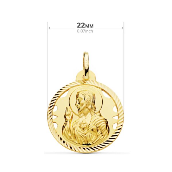 18K ESCAPULARIO ORO AMARILLO HELICE CALADO VIRGEN CARMEN Y CORAZON DE JESUS 22 MM - Imagen 2