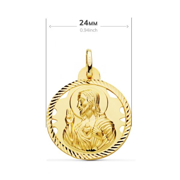 18K ESCAPULARIO ORO AMARILLO HELICE CALADO VIRGEN CARMEN Y CORAZON DE JESUS 24 MM - Imagen 2