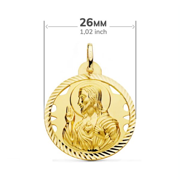 18K ESCAPULARIO ORO AMARILLO HELICE CALADO VIRGEN CARMEN Y CORAZON DE JESUS 26 MM - Imagen 2