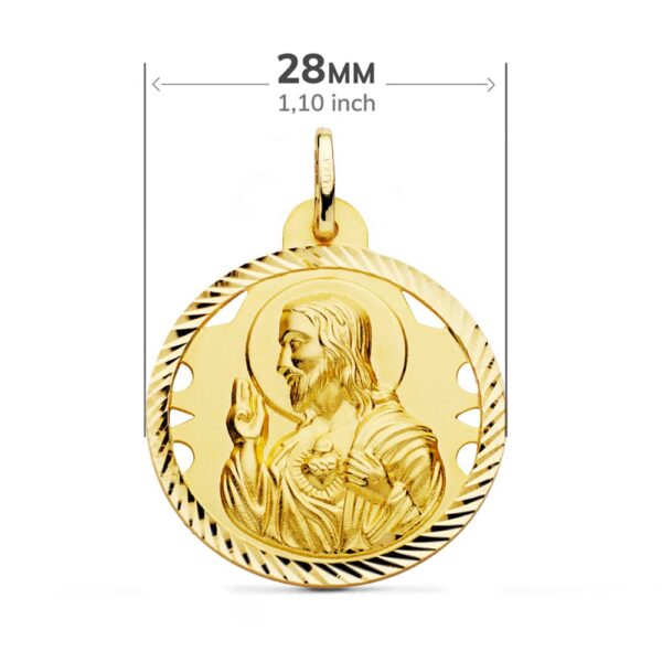 18K ESCAPULARIO ORO AMARILLO HELICE CALADO VIRGEN CARMEN Y CORAZON DE JESUS 28 MM - Imagen 2
