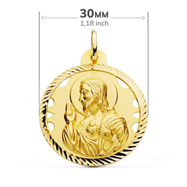 18K ESCAPULARIO ORO AMARILLO HELICE CALADO VIRGEN CARMEN Y CORAZON DE JESUS 30 MM - Imagen 2