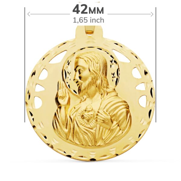 18K ESCAPULARIO ORO AMARILLO CALADO TALLADO ORO AMARILLO VIRGEN CARMEN Y CORAZON DE JESUS 42 MM - Imagen 2