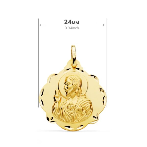 18K ESCAPULARIO ORO AMARILLO VIRGEN DEL CARMEN Y CORAZON DE JESUS 24 MM - Imagen 2