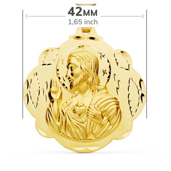 18K ESCAPULARIO ORO AMARILLO PANDERETA VIRGEN DEL CARMEN Y CORAZON DE JESUS 42 MM - Imagen 2