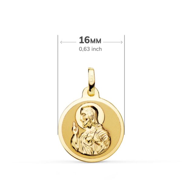 18K ESCAPULARIO ORO AMARILLO ORO AMARILLO BRILLO VIRGEN DEL CARMEN Y CORAZON DE JESUS 16 MM - Imagen 2