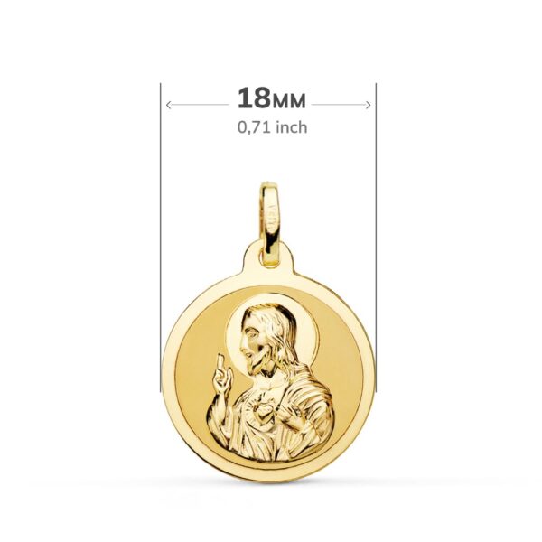 18K ESCAPULARIO ORO AMARILLO ORO AMARILLO BRILLO VIRGEN DEL CARMEN Y CORAZON DE JESUS 18 MM - Imagen 2