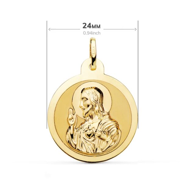 18K ESCAPULARIO ORO AMARILLO ORO AMARILLO BRILLO VIRGEN DEL CARMEN CORAZON JESUS 24 MM - Imagen 2