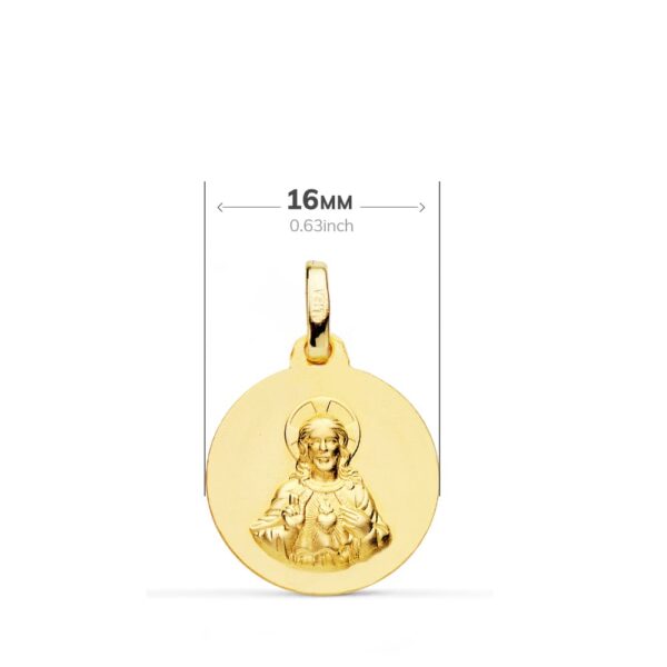 18K ESCAPULARIO ORO AMARILLO VIRGEN DEL CARMEN Y CORAZON DE JESUS LISO 16 MM - Imagen 2