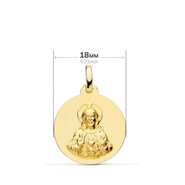 18K ESCAPULARIO ORO AMARILLO VIRGEN DEL CARMEN Y CORAZON DE JESUS LISO 18 MM - Imagen 2
