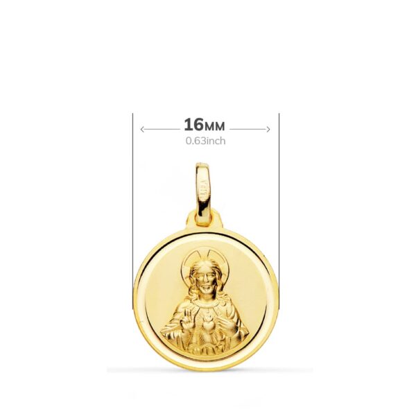 18K ESCAPULARIO ORO AMARILLO VIRGEN CARMEN CORAZON JESUS 16 MM - Imagen 2