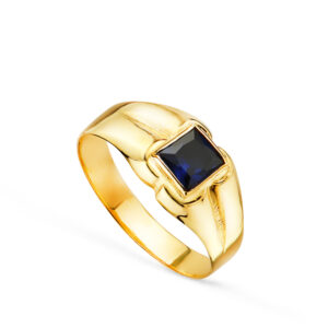 18K SOLITARIO ORO AMARILLO PEQUEÑO BEBE O MEÑIQUE CIRCONITA AZUL CUADRADA 3.5MM