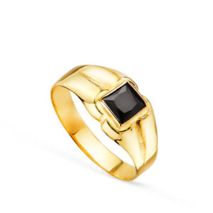 18K SOLITARIO ORO AMARILLO PEQUEÑO BEBE O MEÑIQUE CIRCONITA NEGRA CUADRADA 3.5MM