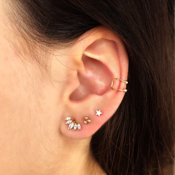 18K PENDIENTES EAR CUFF CARTILAGO OREJA ORO AMARILLO BOLITAS. 8 MM - Imagen 3