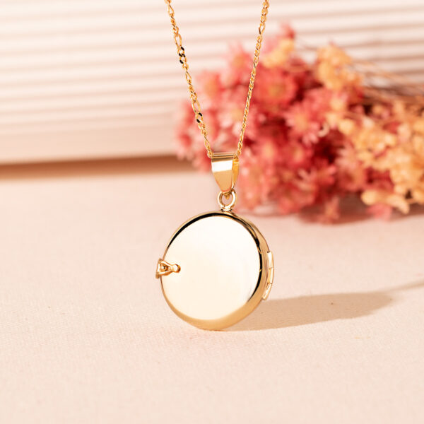 18K GUARDAPELO DIJE PORTAFOTOS ORO AMARILLO REDONDO LISO 21 MM - Imagen 2