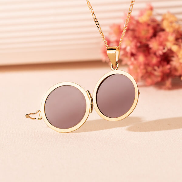 18K GUARDAPELO DIJE PORTAFOTOS ORO AMARILLO REDONDO LISO 21 MM - Imagen 3