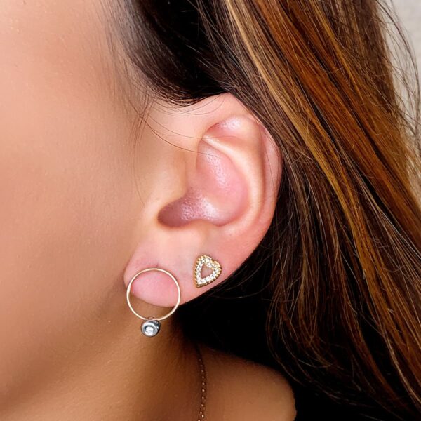 18K PENDIENTES ORO AMARILLO CORAZON 9X7 MM 28 CIRCONITA PRESION - Imagen 2