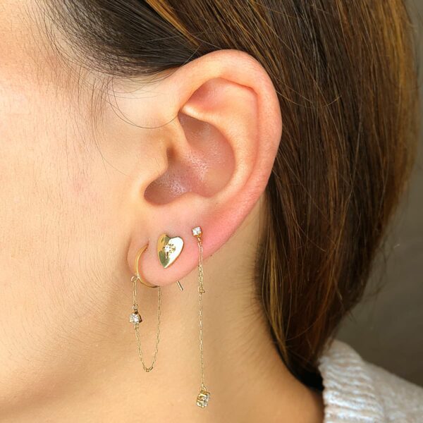 18K PENDIENTES ORO AMARILLO CIRCONITA CON DOBLE CADENA DE 3 CM CIERRE PRESION - Imagen 2