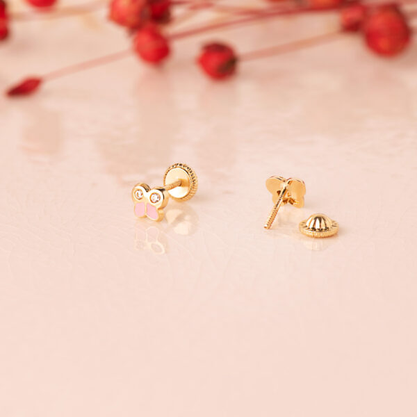 18K PENDIENTES ORO AMARILLO MARIPOSA ESMALTE 5X4.5 MM. CIERRE TUERCA - Imagen 2