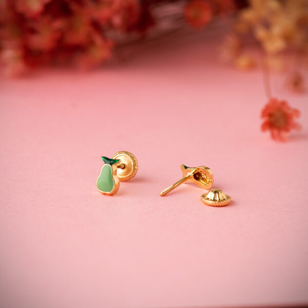 18K PENDIENTES ORO AMARILLO PERA ESMALTE VERDE 6 X 4 MM. CIERRE TUERCA - Imagen 2