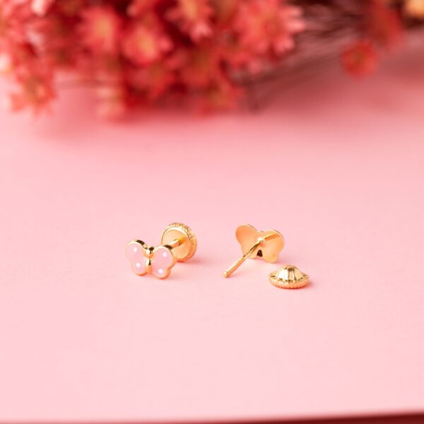 18K PENDIENTES ORO AMARILLO MARIPOSA ESMALTE ROSA 7 X 4,5 MM. CIERRE TUERCA - Imagen 2