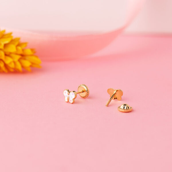 18K PENDIENTES ORO AMARILLO MARIPOSA ESMALTE 6 X 4,5 MM CIERRE TUERCA - Imagen 2
