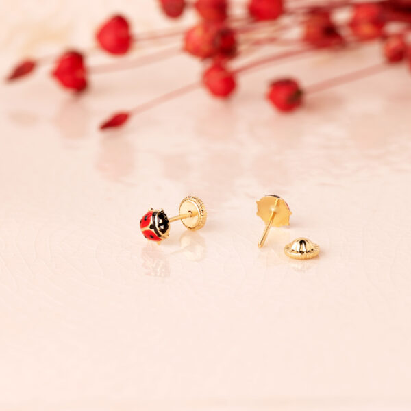 18K PENDIENTES ORO AMARILLO MARIQUITA ESMALTE 5,5X5 MM. CIERRE TUERCA - Imagen 2