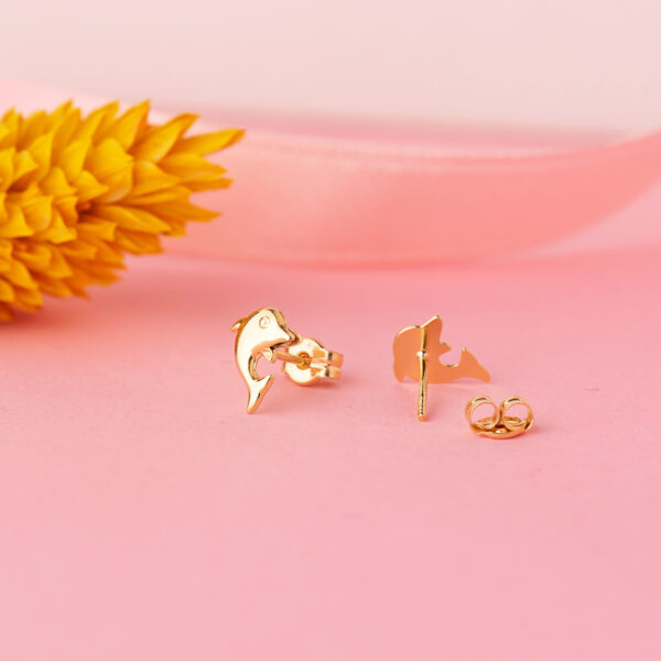 18K PENDIENTES ORO AMARILLO DELFINES LISOS 8 X 6 MM. CIERRE PRESION - Imagen 2