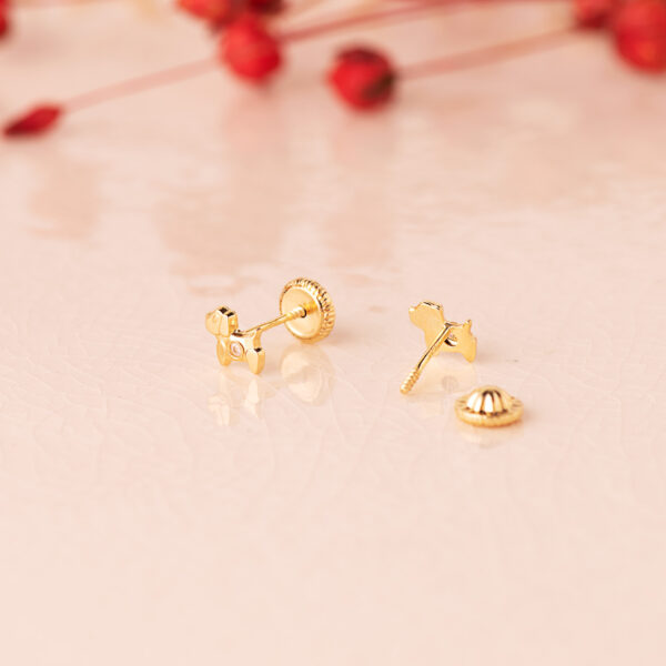 18K PENDIENTES ORO AMARILLO PERROS CON CIRCONITA 5 X 4,5 MM. CIERRE TUERCA - Imagen 2