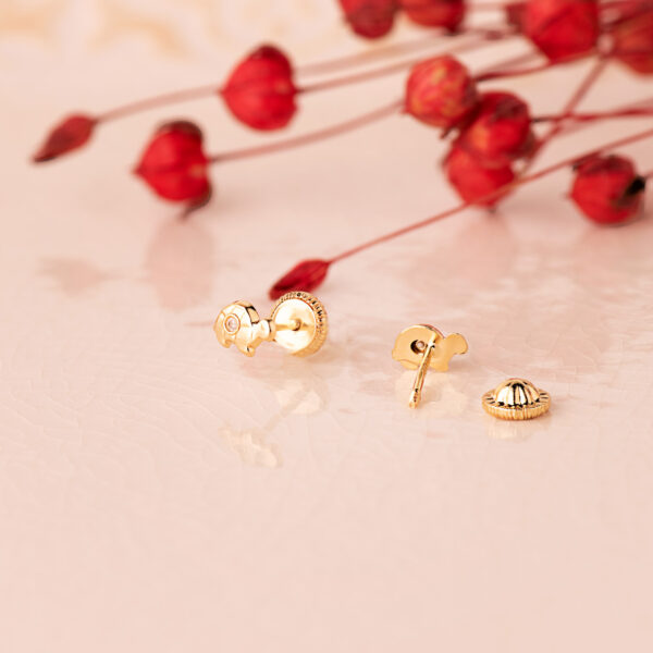18K PENDIENTES ORO AMARILLO TORTUGA CON CIRCONITA 6 X 3,5 MM. CIERRE TUERCA - Imagen 2