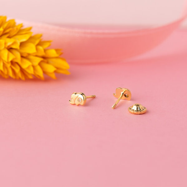 18K PENDIENTES ORO AMARILLO ELEFANTE CON CIRCONITA 5 X 3 MM. CIERRE TUERCA - Imagen 2