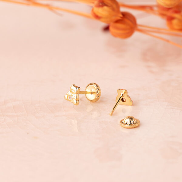18K PENDIENTES ORO AMARILLO OSO CON CIRCONITA 4,5 X 4,5 MM. CIERRE TUERCA - Imagen 2