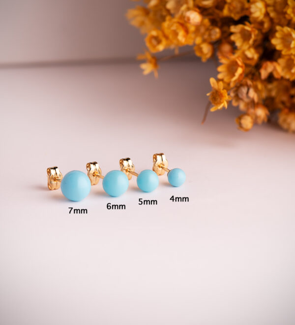 18K PENDIENTES ORO AMARILLO TURQUESA CON CASQUILLA. MEDIDA: 4 MM. CIERRE PRESION - Imagen 2