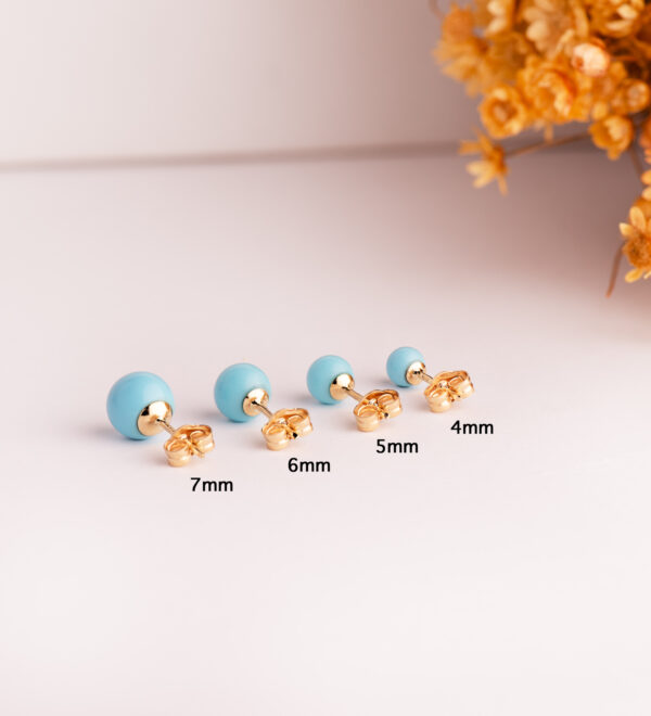 18K PENDIENTES ORO AMARILLO TURQUESA CON CASQUILLA. MEDIDA: 4 MM. CIERRE PRESION - Imagen 3