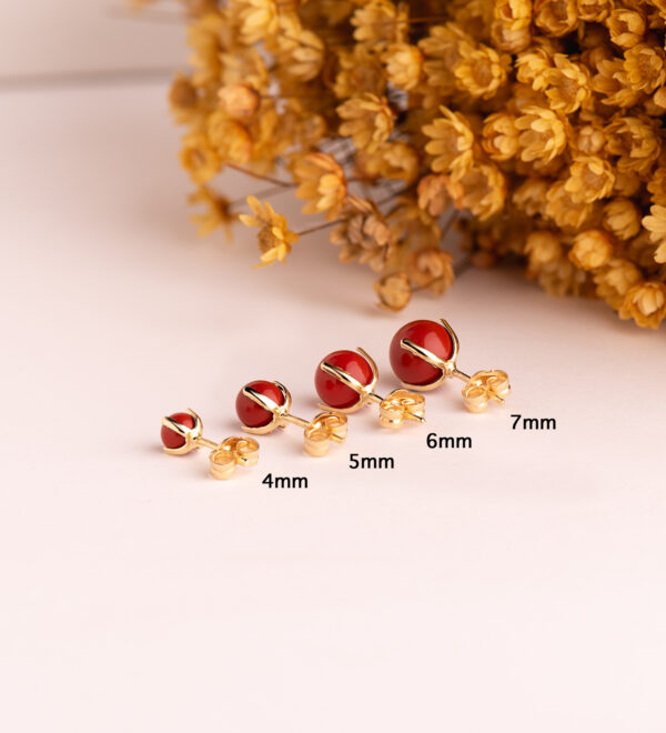 18K PENDIENTES ORO AMARILLO CORAL CON 4 GARRAS. MEDIDA: 4 MM. CIERRE PRESION - Imagen 3