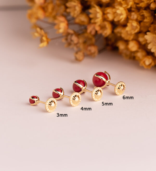 18K PENDIENTES ORO AMARILLO CORAL CON 4 GARRAS. MEDIDA: 4 MM. CIERRE TUERCA - Imagen 3