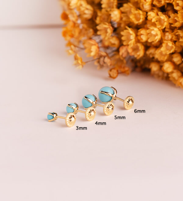 18K PENDIENTES ORO AMARILLO TURQUESA CON 4 GARRAS. MEDIDA: 3 MM. CIERRE TUERCA - Imagen 3
