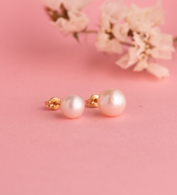 18K PENDIENTES ORO AMARILLO PERLA CULTIVADA 7 - 7,5 MM CON CASQUILLA CIERRE PRESION - Imagen 2