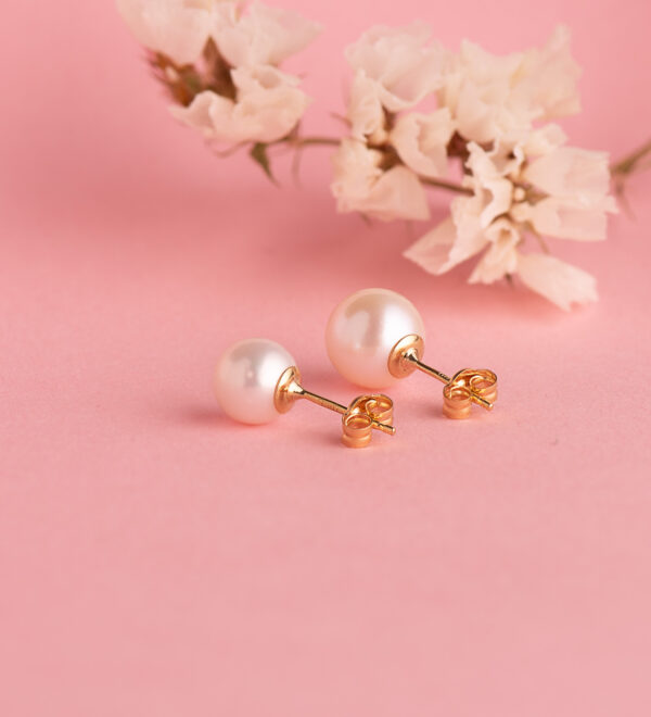 18K PENDIENTES ORO AMARILLO PERLA CULTIVADA 7 - 7,5 MM CON CASQUILLA CIERRE PRESION - Imagen 3