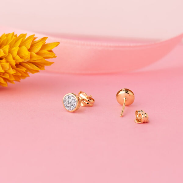 18K PENDIENTES ORO BICOLOR REDONDOS CON CIRCONITAS: MEDIDA: 5X5MM. CIERRE PRESION - Imagen 2