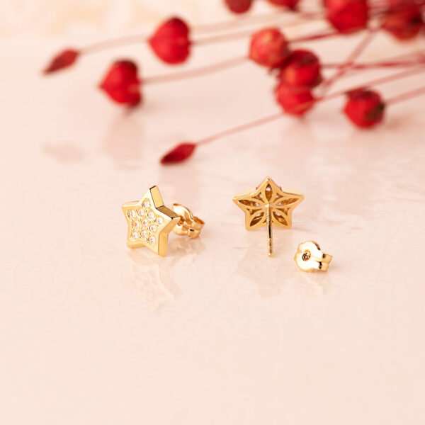 18K PENDIENTES ORO AMARILLO ESTRELLAS CON CIRCONITA 9X9 MM. CIERRE PRESION - Imagen 2