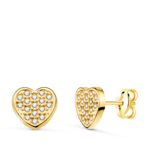 18K PENDIENTES OR AMARILLO CORAZON CON CIRCONITAS. MEDIDA: 7 X 7 MM. CIERRE PRESION