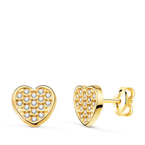 18K PENDIENTES OR AMARILLO CORAZON CON CIRCONITAS. MEDIDA: 7 X 7 MM. CIERRE PRESION