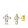 18K PENDIENTES ORO AMARILLO CRUZ CIRCONITAS BAGUETTE. 8,5 X 6,5 MM. CIERRE PRESION