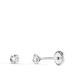 18K PENDIENTES ORO BLANCO 4 GARRAS CON CIRCONITA. ANCHO: 3 MM CIERRE TUERCA