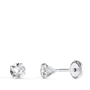 18K PENDIENTES ORO BLANCO 4 GARRAS CON CIRCONITA. ANCHO: 4 MM CIERRE TUERCA