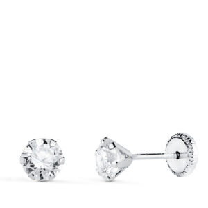 18K PENDIENTES ORO BLANCO 6 GARRAS CON CIRCONITA. ANCHO: 5 MM CIERRE TUERCA