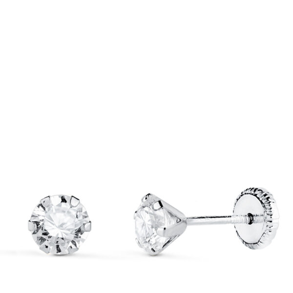 18K PENDIENTES ORO BLANCO 6 GARRAS CON CIRCONITA. ANCHO: 5 MM CIERRE TUERCA