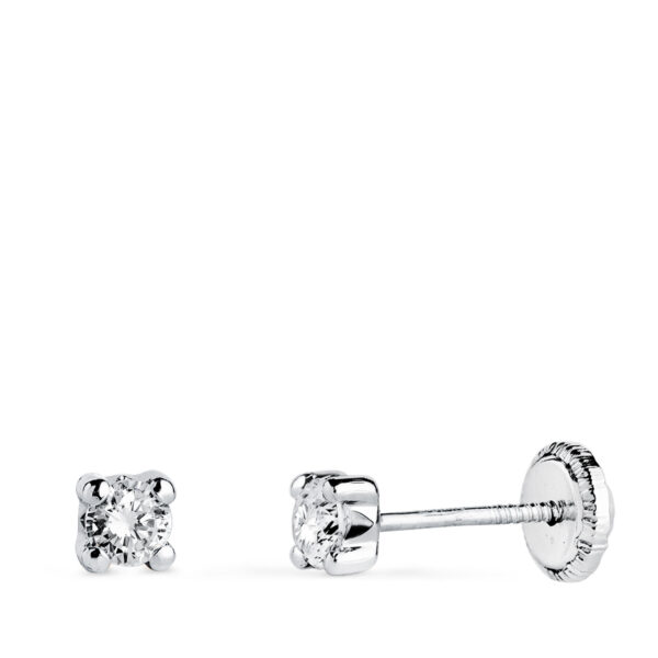 18K PENDIENTES ORO BLANCO CIRCONITA 3MM CON 4 GARRAS. ANCHO: 3,5 MM. CIERRE TUERCA