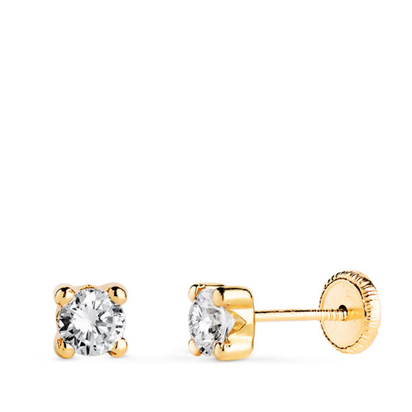 18K PENDIENTES ORO AMARILLO CIRCONITA 4MM CON 4 GARRAS. ANCHO: 4,5 MM. CIERRE TUERCA