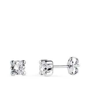 18K PENDIENTES ORO BLANCO CIRCONITA 4MM CON 4 GARRAS. ANCHO: 4,5 MM. CIERRE PRESION